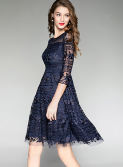 Trendy Lace Hollow Out Perspective Skater Dress