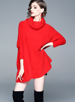 Elegant Red Turtle Neck Long Sleeve Sweater