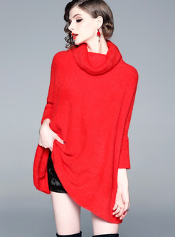 Elegant Red Turtle Neck Long Sleeve Sweater