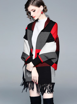 Stylish Color-blocked Plaid Princess Knitted Sweater