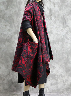 Winter Red Long Sleeve Thicken Asymmetric Cardigan
