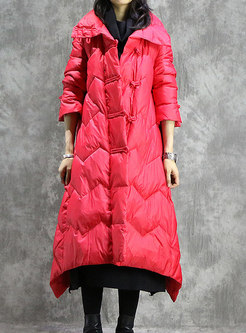 Fashion Solid Color Turn-down Collar Long Down Coat 