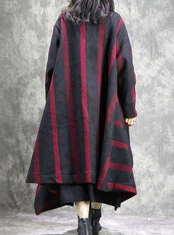 Retro Red Striped Winter Thicken Cotton Cardigan 