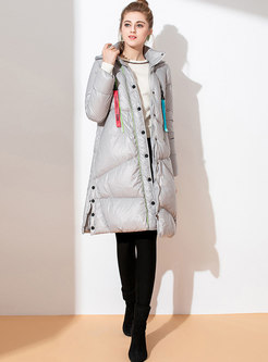 Stylish Color-blocked Hooded Asymmetric Down Coat
