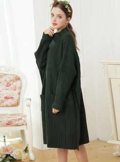 Pure Color Stand Collar Loose Knitted Dress