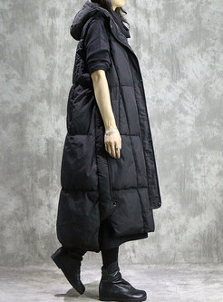 Fashion Winter Black Solid Color Cotton Long Vest