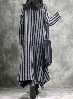 Vintage Irregular High Neck Striped Bottoming Dress