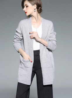 Casual Brief V-neck Slit Cardigan Knitted Coat