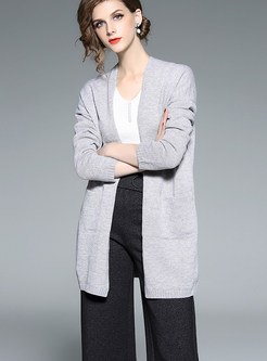 Casual Brief V-neck Slit Cardigan Knitted Coat