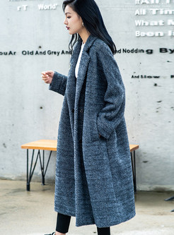 Fashion Notched Loose Woolen Long Overcoat