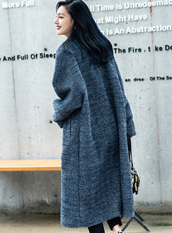 Fashion Notched Loose Woolen Long Overcoat