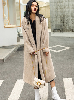 Solid Color Notched Single-breasted Long Overcoat
