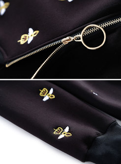 Trendy Embroidered V-neck Zipper Falbala Mini Dress
