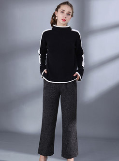 Flare Sleeve Bowknot Sweater & Straight Pants