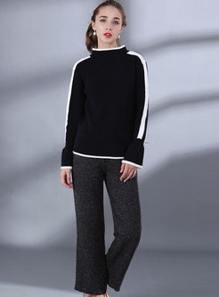 Flare Sleeve Bowknot Sweater & Straight Pants