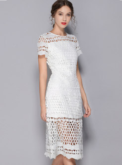 Chic White Hollow Out Slim Lace Dress