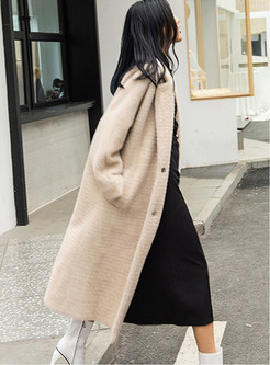 Solid Color Notched Single-breasted Long Overcoat