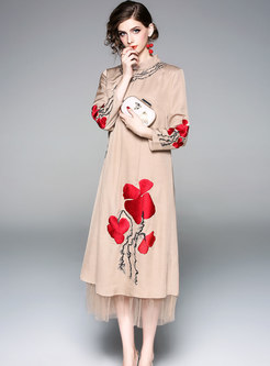 Autumn Mandarin Collar Cotton-linen Improved Cheongsam Dress 