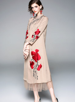 Autumn Mandarin Collar Cotton-linen Improved Cheongsam Dress 