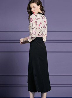 Chic Stitching Crew-neck High-rise Floral Maxi Dress