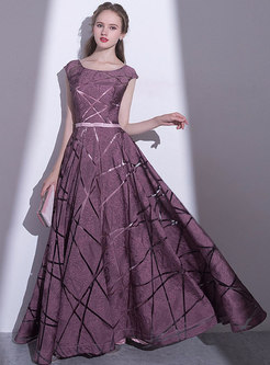 Elegant Print O-neck Sleeveless Hem Prom Dress