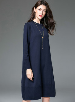 Solid Color O-neck Plus Size Bottoming Knitted Dress