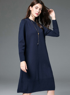 Solid Color O-neck Plus Size Bottoming Knitted Dress