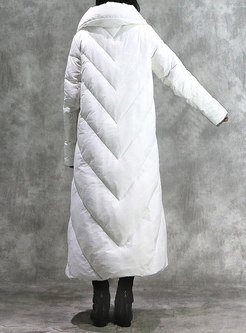 Stylish White Turn-down Collar Thicken Long Down Coat