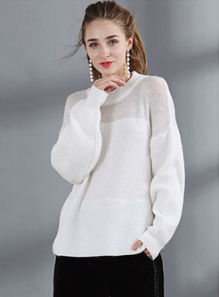 White Lantern Sleeve Hollow Out Loose Sweater