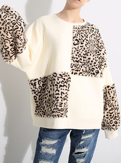 Casual Loose Splicing Leopard Thermal Sweatshirt