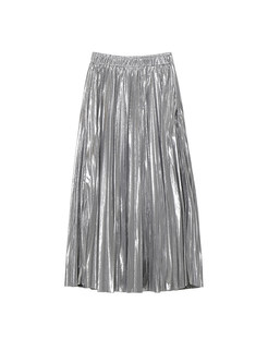 Solid Color Elastic High Waist Pleated Skirt