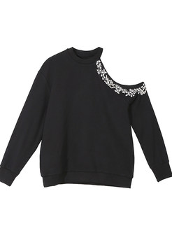 Fashion Off Shoulder Diamond Plus Velvet Sweatshirt