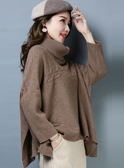 Casual Solid Color Long Sleeve Asymmetric Sweater