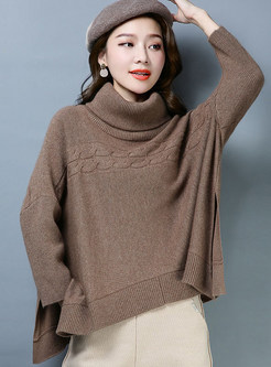 Casual Solid Color Long Sleeve Asymmetric Sweater