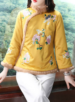 Vintage Embroidered Fur Splicing Thick Coat