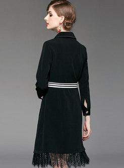 Stylish Black V-neck Lace Paneled Cinched Dress