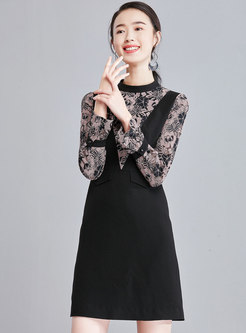 Elegant Flare Sleeve Lace Splicing A Line Dress