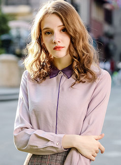 Sweet Purple Turn-down Collar All-matched Blouse