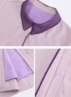 Sweet Purple Turn-down Collar All-matched Blouse