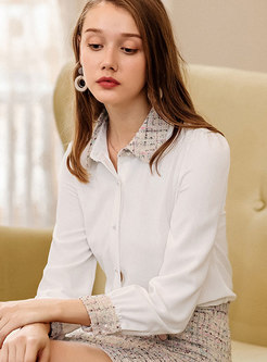 Winter Turn-down Collar Single-breasted White Blouse