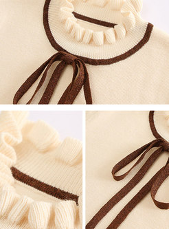 Casual Apricot Tie-neck Bowknot Bottoming Sweater