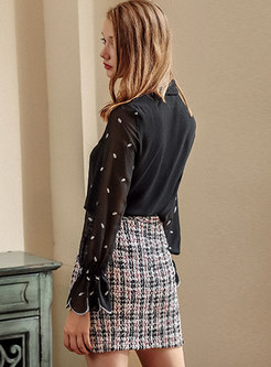 Stylish Tweed Plaid Casual Mini Skirt With Split