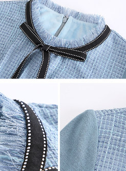 Stylish Winter Tie-neck Bowknot Velvet Long Sleeve Dress