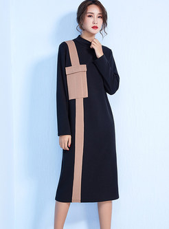 Stand Collar Long Sleeve Loose Knitted Dress