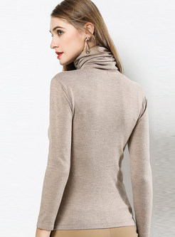 Fashion Pile Collar Slim Long Sleeve Thin Sweater