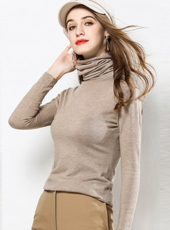 Fashion Pile Collar Slim Long Sleeve Thin Sweater