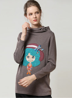 Cute Cartoon Print Hooded Pullover Sweatshirt