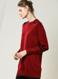 Brief Color-blocked O-neck Casual Bottoming Sweater