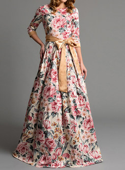 Dresses | Maxi Dresses | Bohemian Elegant Bowknot Waist Floral Maxi Dress