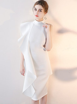 Sexy White Sleeveless Falbala Sheath Short Evening Dress